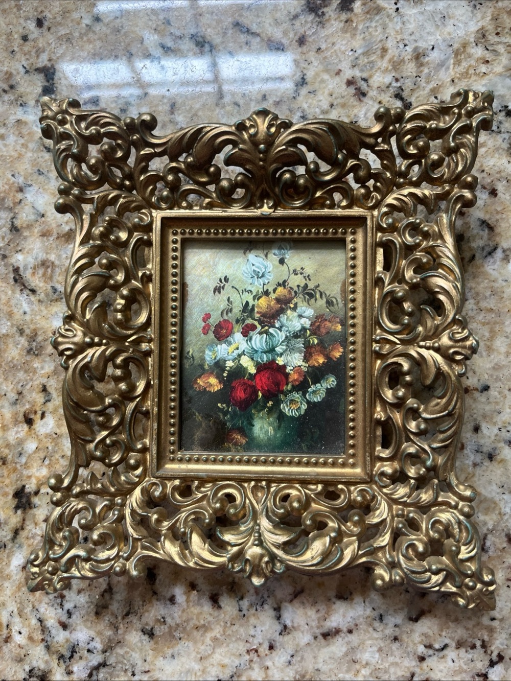 Vintage Gold Ornate Frame with Floral Art